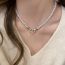 Fashion Necklace - Gray Metal Set Zirconium Pig Nose Pearl Bead Necklace