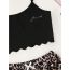 Fashion Black Letter Print Suspender Leopard Print Shorts Set