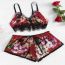 Fashion Pink Acrylic Lace Trim Printed Suspender Shorts And Pajamas Two-piece Set