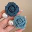 Fashion Light Blue Fabric Pearl Three-dimensional Denim Camellia Hair Clip
