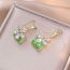 Fashion Green Flower Earrings Copper Inlaid Square Zirconium Flower Earrings