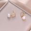 Fashion Gold Copper Diamond Square Shell Pearl Earrings