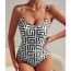 Fashion Blue Black Polyester Printed One-piece Swimsuit