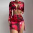 Fashion Red Polyester Gradient Halterneck Split Swimsuit Bikini Four-piece Set