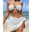 Fashion White Polyester Halter Neck Split Swimsuit Bikini Three Piece Set
