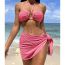 Fashion Pink Polyester Halter Neck Split Swimsuit Bikini Three Piece Set
