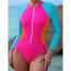Fashion Green Polyester Contrasting Long-sleeve One-piece Swimsuit