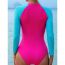 Fashion Blue Polyester Contrasting Long-sleeve One-piece Swimsuit