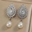 Fashion White Platinum Plated Copper Inlaid Zirconium Drop-shaped Pearl Earrings
