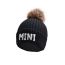 Fashion Black And Gray-mama Wool Ball Knitted Hat Letter Embroidered Fur Ball Beanie