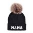 Fashion Black And Gray-fur Ball Mama Wool Hat Letter Embroidered Knitted Beanie