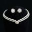Fashion Gold Ear Clip Style Alloy Diamond Pearl Necklace And Earrings Set
