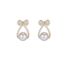Fashion Gold Metal Diamond Bow Pearl Stud Earrings