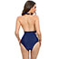 Fashion Blue Nylon Halterneck Deep V One-piece Swimsuit