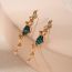 Fashion Gold And Green Verdigris Embossed Earrings