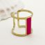 Fashion Gold Plus Rose Red Stainless Steel Geometric Rectangular Oil Drop I-shaped Ring