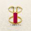 Fashion Gold Plus Rose Red Stainless Steel Geometric Rectangular Oil Drop I-shaped Ring
