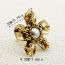 Fashion Gold Stainless Steel Pearl Flower Open Ring