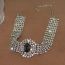 Fashion Silver Alloy Diamond Oval Necklace