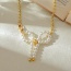 Fashion Gold Pearl Bow Pendant Beads Lobster Clasp Necklace