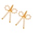 Fashion Golden 2 Pearl Bow Pendant Bead Earrings