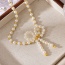 Fashion Gold Pearl Bow Pendant Beaded Necklace