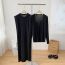 Fashion Black Acrylic Knitted Knee-length Skirt Cardigan Suit