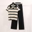 Fashion Apricot Acrylic Striped Knitted Short-sleeved Wide-leg Pants Suit