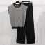 Fashion Blue Polyester Sleeveless Knit Top Wide Leg Pants Suit