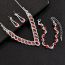 Fashion Red Two Piece Set Geometric Diamond Necklace And Earrings Set