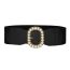Fashion Black Wide Belt With Metal Pearl Oval Buckle