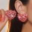 Fashion Pink Metal Diamond Love Earrings