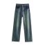 Fashion Light Blue Pocket High-rise Straight-leg Denim Trousers