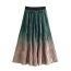 Fashion Green Dark Floral Satin Crinkled Gradient Skirt