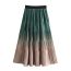 Fashion Green Dark Floral Satin Crinkled Gradient Skirt