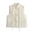 Fashion White Disc-button Jacquard Stand-collar Sleeveless Vest