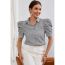 Fashion Grey Woven Striped Puff-sleeve Shirt