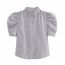 Fashion Grey Woven Striped Puff-sleeve Shirt