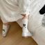 Fashion Grey Heel Bow Print Rolled Hem Mid-calf Socks