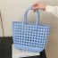 Fashion Light Blue Hollow Woven Large Capacity Handbag