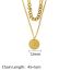 Fashion Silver Necklace Titanium Steel Head Gold Coin Double Layer Necklace