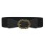 Fashion Black Wide Elastic Belt With Engraved Metal Buckle