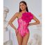 Fashion Rose Red Suit Nylon Three-dimensional Flower One-shoulder One-piece Swimsuit Beach Skirt Set