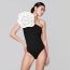 Fashion Black Flower Set Nylon Three-dimensional Flower One-piece Swimsuit With Knotted Beach Skirt