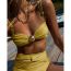 Fashion Yellow Split Suit Polyester High Waisted Swimsuit Bikini Pleated Skirt Set