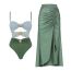 Fashion Green One-piece Suit Polyester Color Block Hollow One Piece Swimsuit Pleated Skirt Set