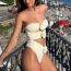 Fashion Ivory White Polyester Three-dimensional Flower Hollow One-piece Swimsuit
