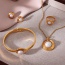 Fashion White Titanium Steel Pearl Round Pendant Necklace Earrings Ring Bracelet 5-piece Set