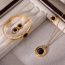 Fashion Black Titanium Steel Cat's Eye Round Pendant Necklace Earrings Ring Bracelet 5-piece Set