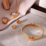 Fashion Off White Titanium Steel Cat's Eye Round Pendant Necklace Earrings Ring Bracelet 5-piece Set